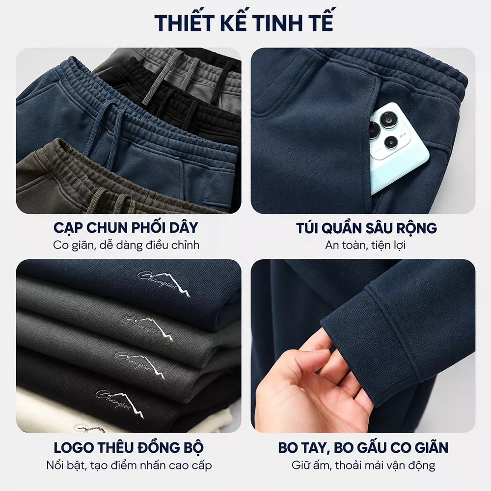 Quần Áo Nỉ Nam Mùa Đông 5S FASHION CHAMPION S-WARM Dày Dặn, Giữ Ấm, Thêu Tinh Tế MBNIR5013