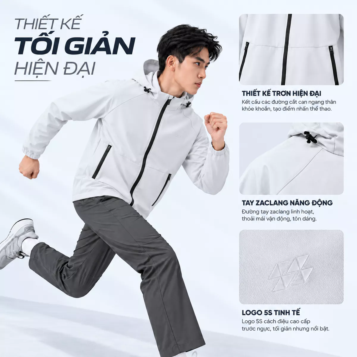 Áo Khoác Gió Nam 2 Lớp Pro-DWR 5S FASHION Có Mũ Tháo Được, Trượt Nước, Chắn Gió Giữ Ấm M0AKGR5009