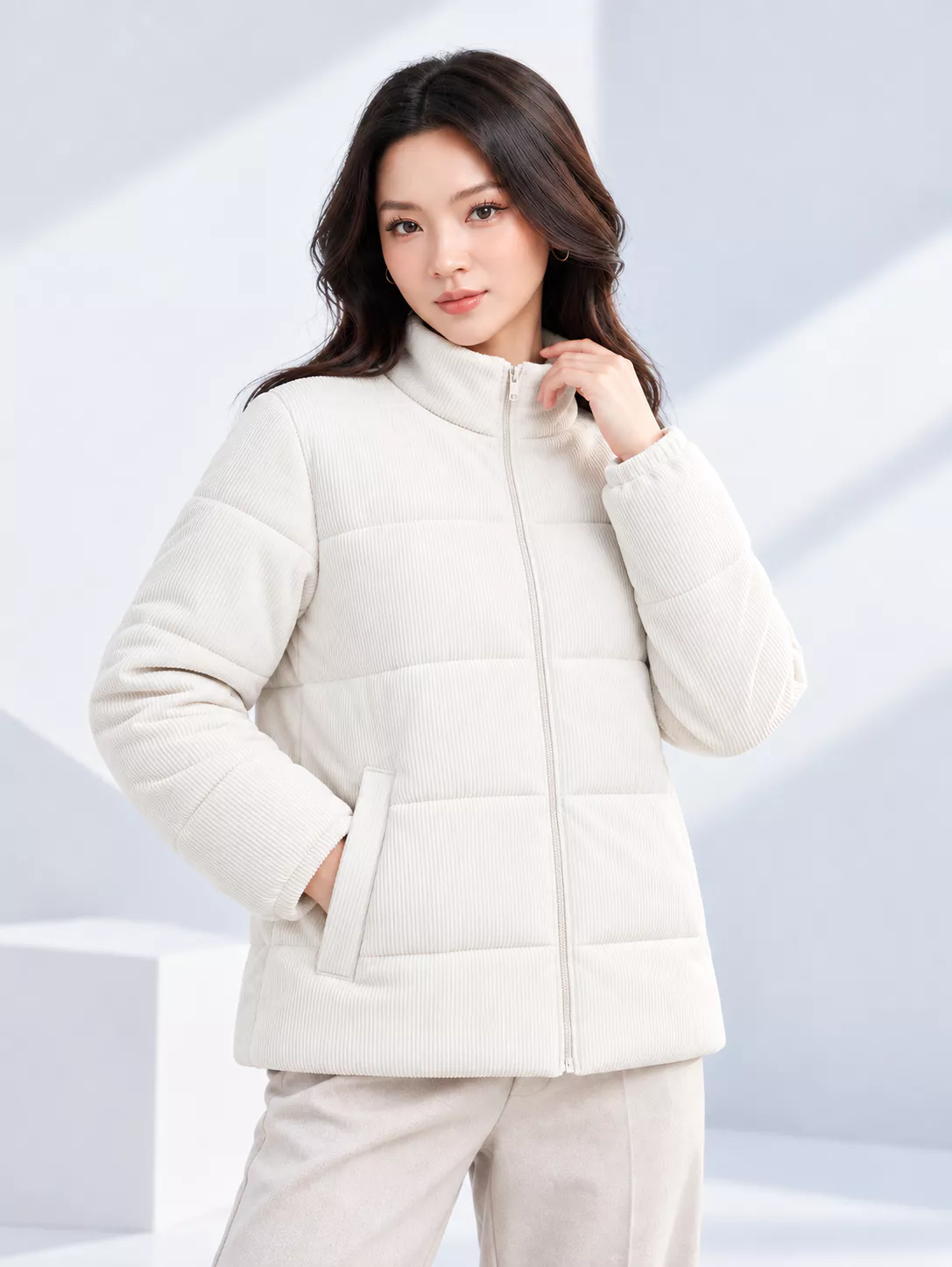 Áo Phao Nữ 5S FASHION W-PUFFER HEATLOCK Chần Bông Cực Ấm, Cổ Dựng Thời Trang W0APH25007
