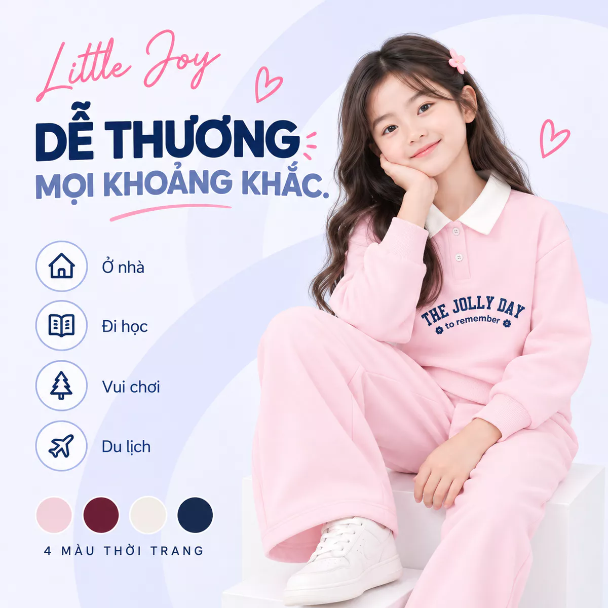 Bộ Quần Áo Bé Gái 5S FASHION LITTLE JOY Cổ Polo, Chất Vải Mềm Ấm, Quần Suông Xinh Xắn GBNI26043
