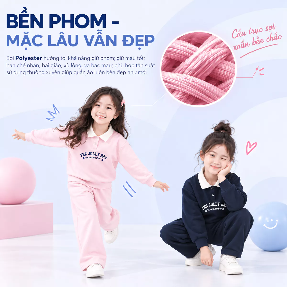 Bộ Quần Áo Bé Gái 5S FASHION LITTLE JOY Cổ Polo, Chất Vải Mềm Ấm, Quần Suông Xinh Xắn GBNI26043