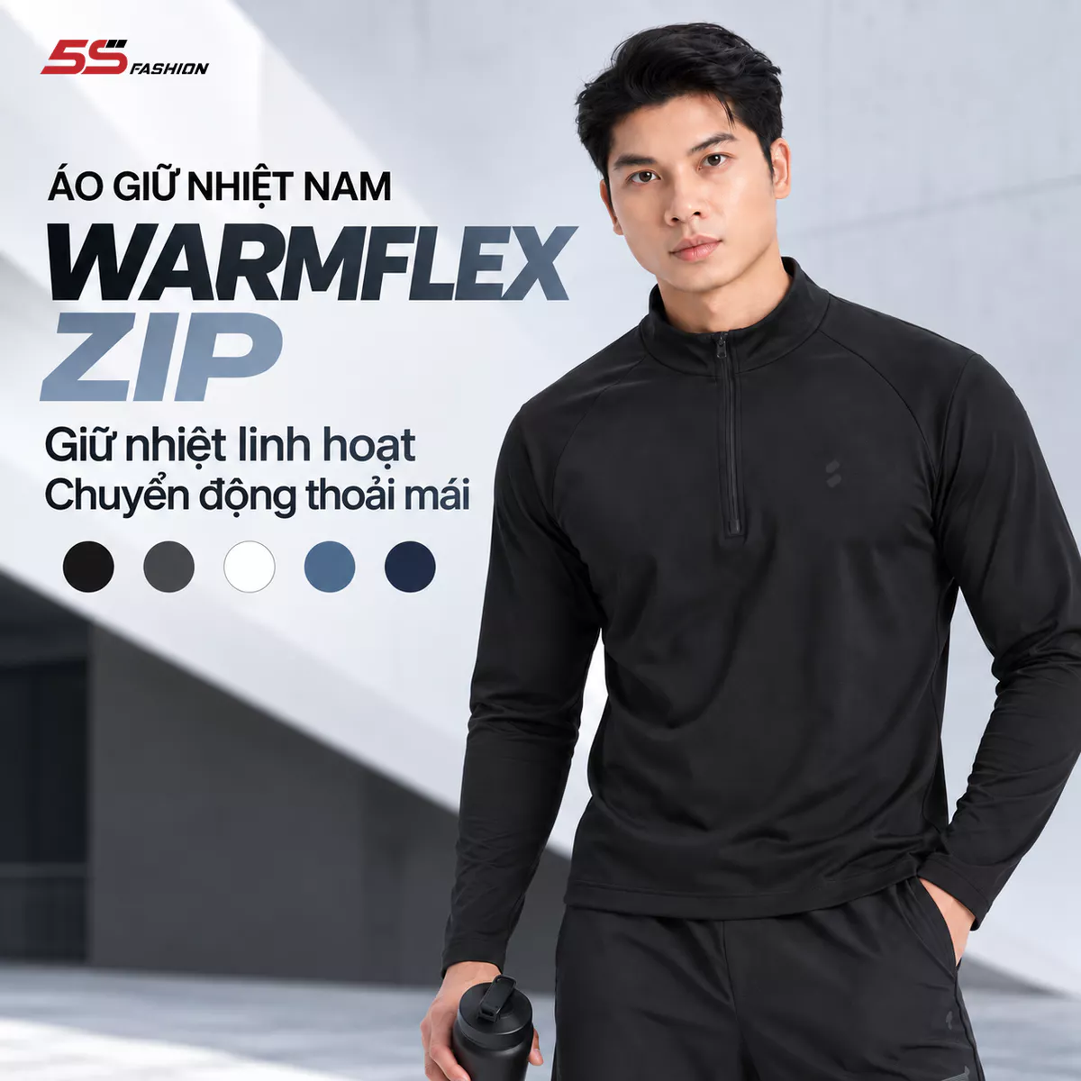 Áo Giữ Nhiệt Nam 5S FASHION WARMFLEX Thiết Kế Cổ 3 Phân Kéo Khóa Khỏe Khoắn M0AGN26008