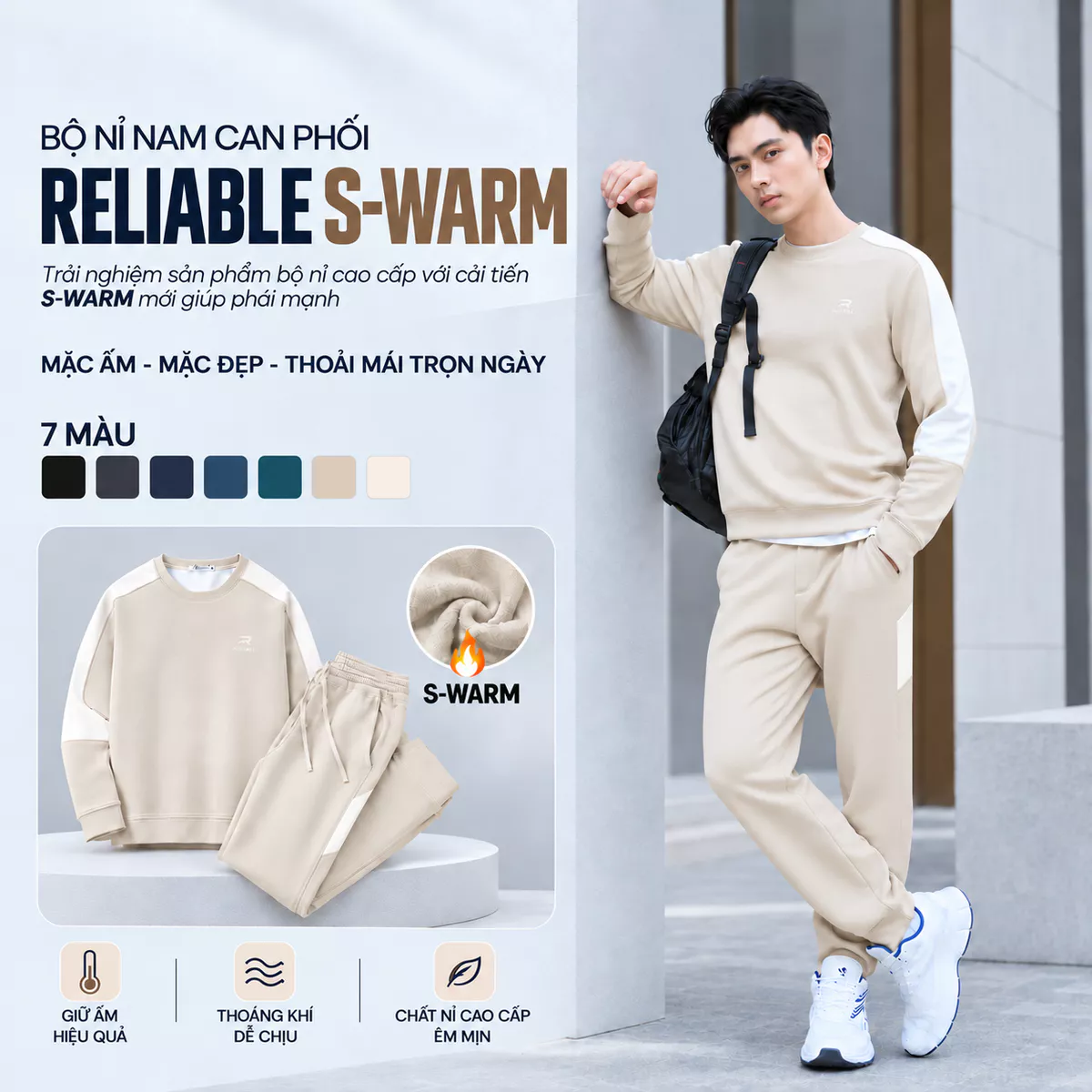 Quần Áo Nỉ Nam Mùa Đông Can Phối RELIABLE S-WARM 5S FASHION Dày Dặn, Giữ Ấm, Thiết Kế Khỏe Khoắn MBNIR5005