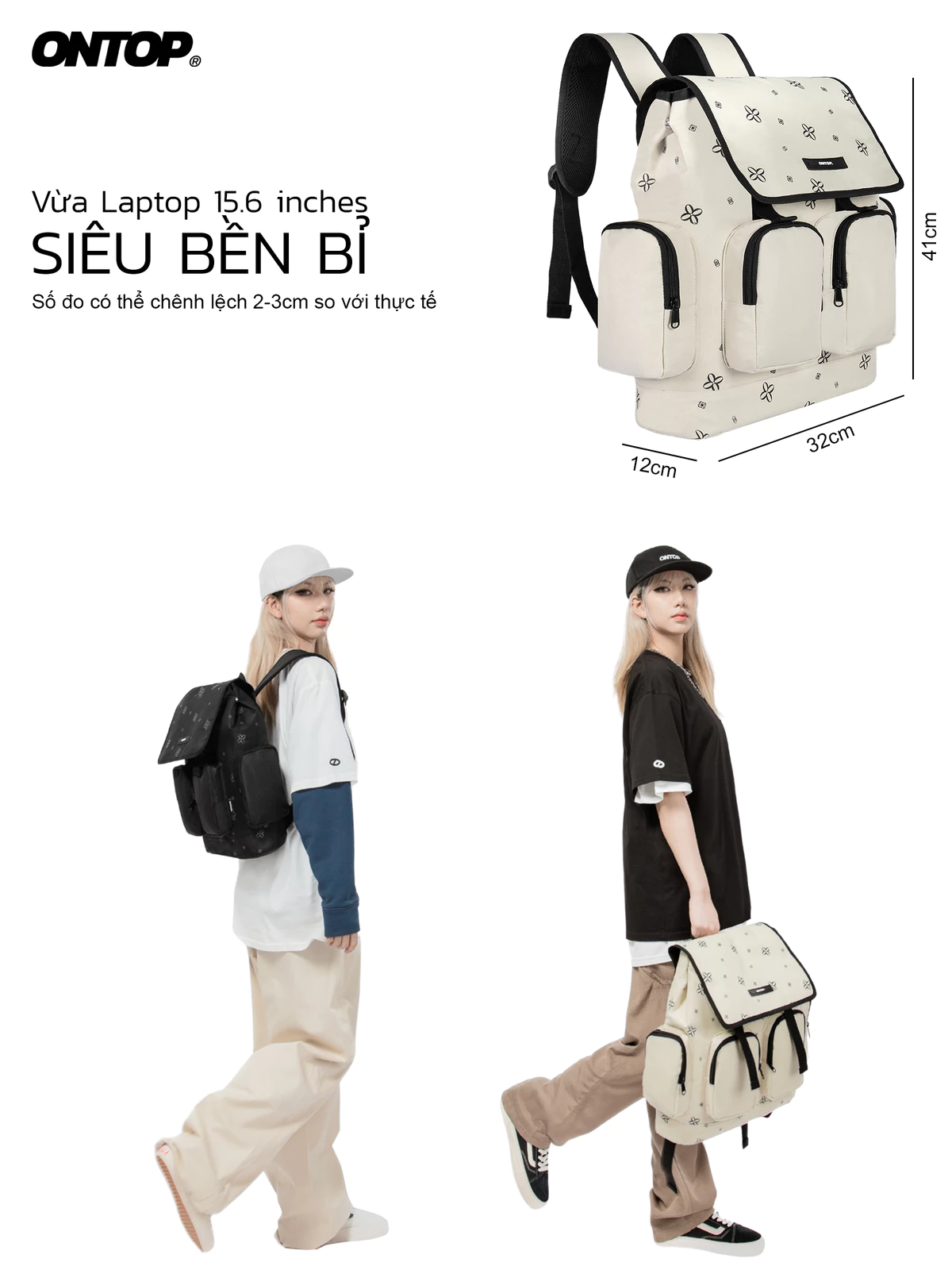 Balo vải canvas họa tiết ONTOP | O-P38-D