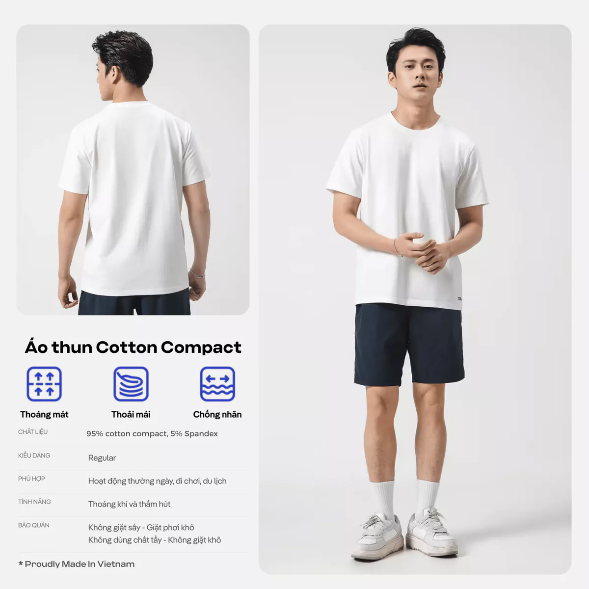 Áo thun nam Cotton Compact phiên bản Premium chống nhăn vải thoáng mát co giãn tốt Coolmate