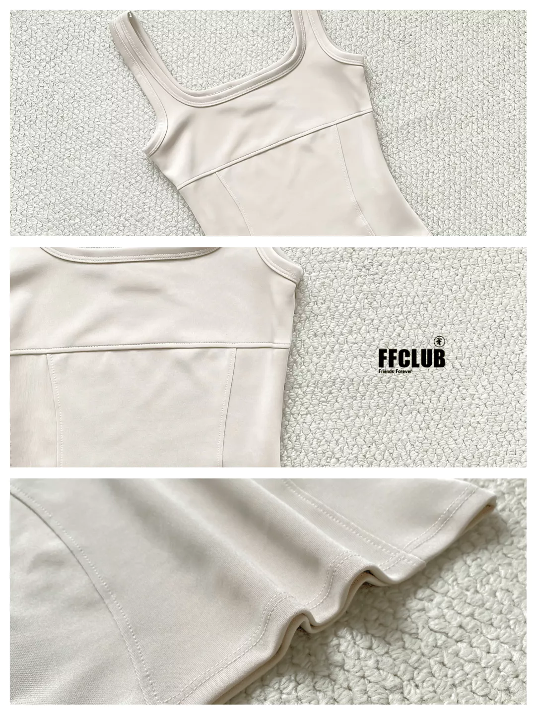[XÃ KHO] SET TANKTOP 2 DÂY CỔ VUÔNG THUN POLY KAITY PHỐI GÂN KÈM VÁY FFCLUB