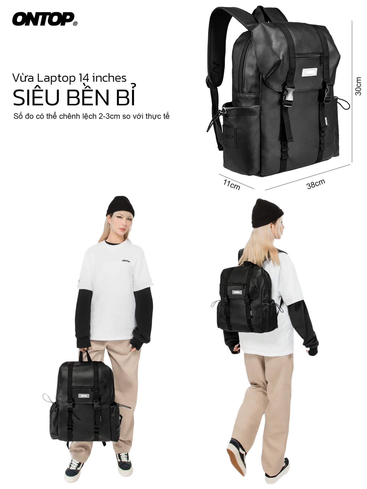 Balo nắp gập da ONTOP | O-P57