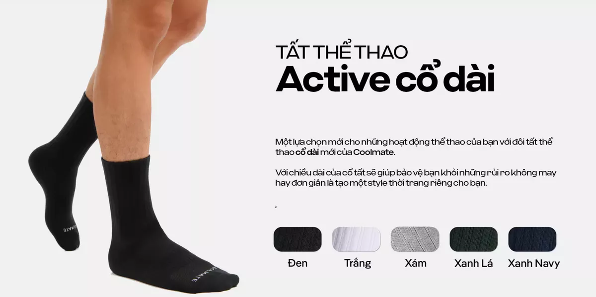 Combo 2 Tất thể thao active cổ dài thấm hút tốt Coolmate