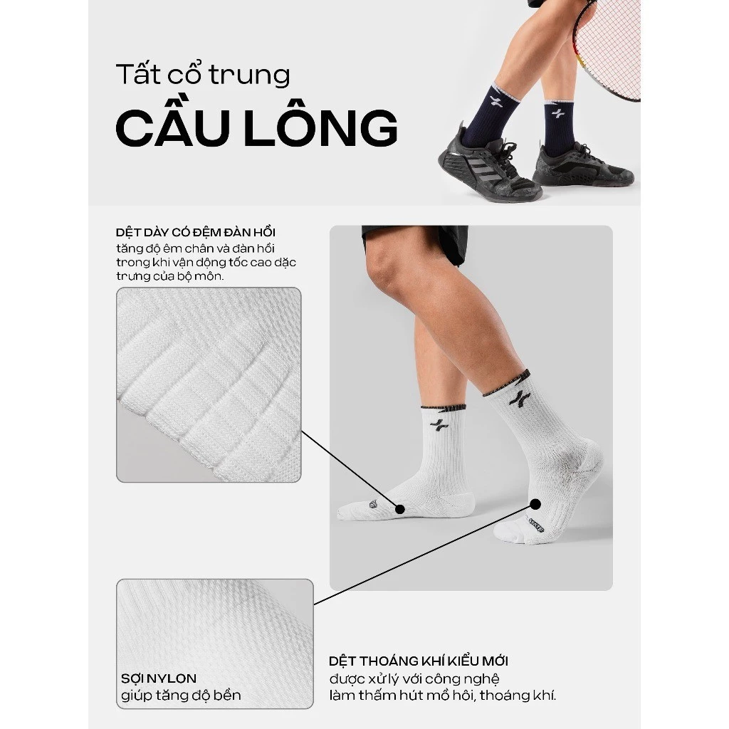 Combo 2 Tất Racquet Sport cổ trung hạn chế xù lông Coolmate