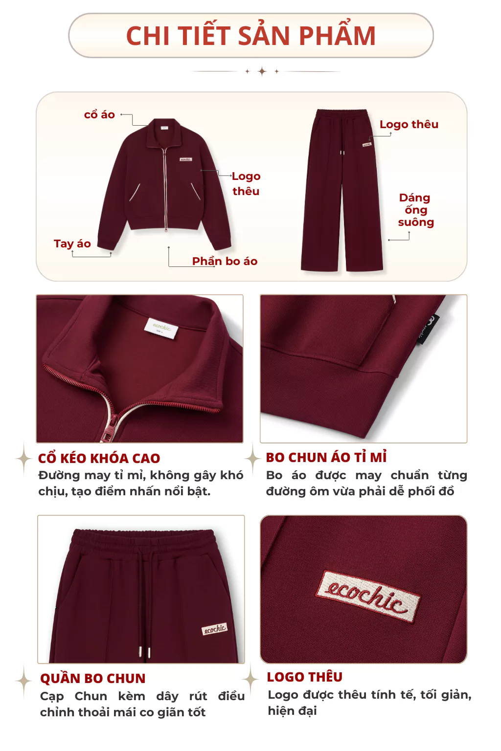Set Bộ ECOCHIC AURORA GRACE Áo Polo Khoá Zip 2 Chiều Chất Liệu Cao Cấp Mềm Mịn Chính Hãng B182