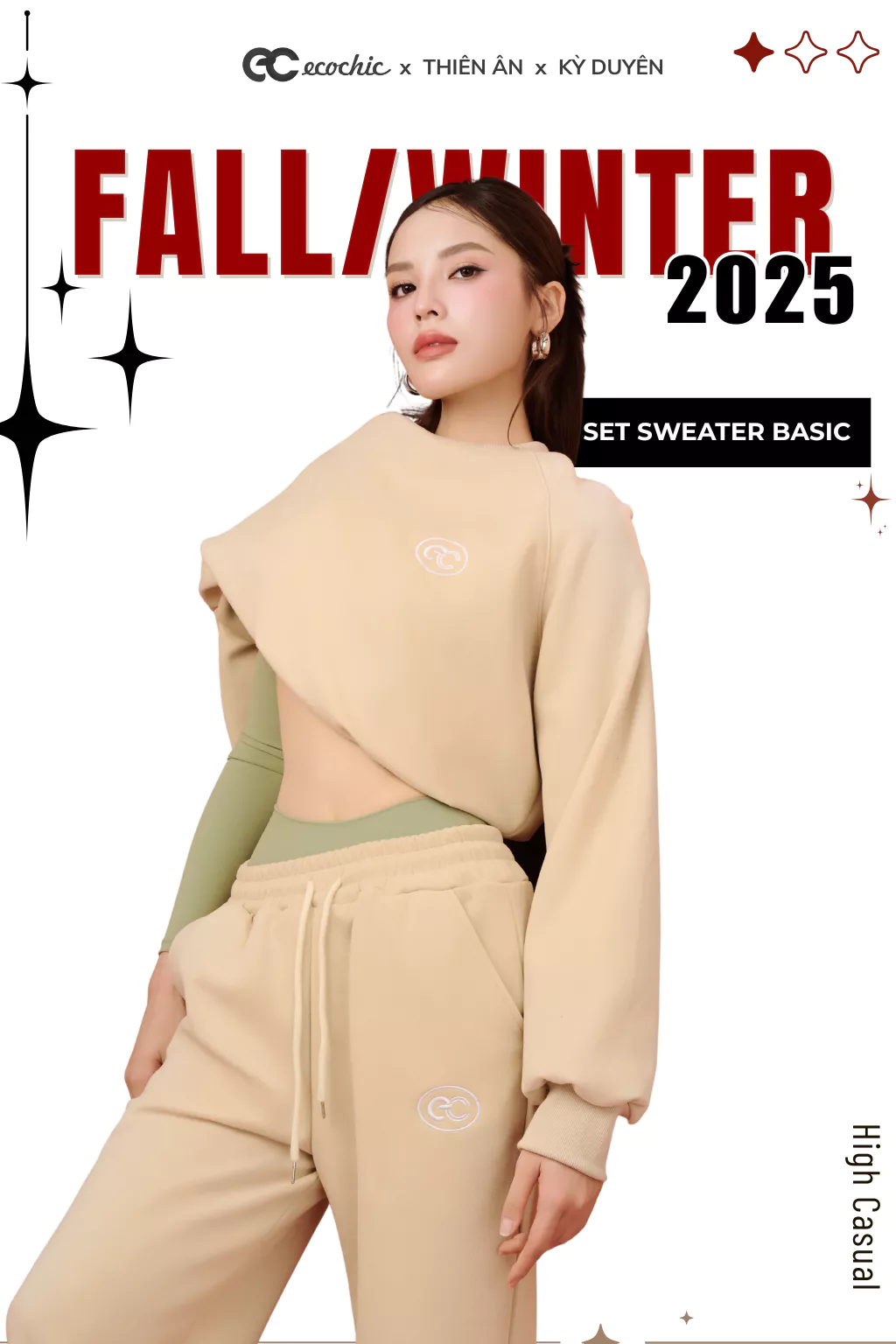 [LINK SALE] Set Bộ ECOCHIC IVORY FROST Áo Sweater Basic Chất Liệu Nỉ Hai Da Cao Cấp Chính Hãng B186
