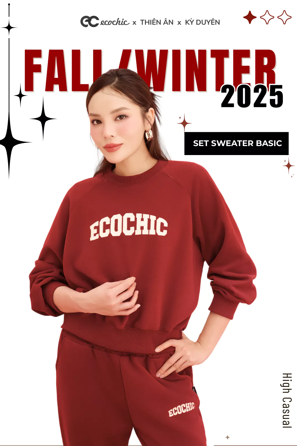 Set Bộ ECOCHIC CRIMSON WINTER Áo Sweater Quần Jogger Bo Gấu Chất Liệu Nỉ Hai Da Cao Cấp B187