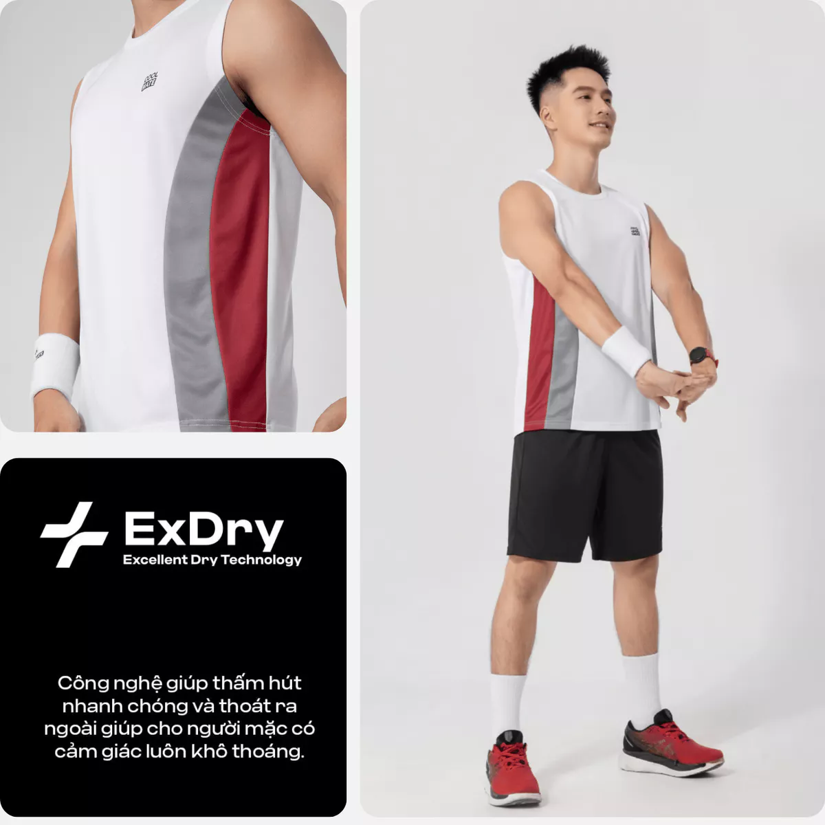 Set đồ thể thao nam Áo sát nách teamwear Flexline Active và Quần Promax thấm hút tốt Coolmate