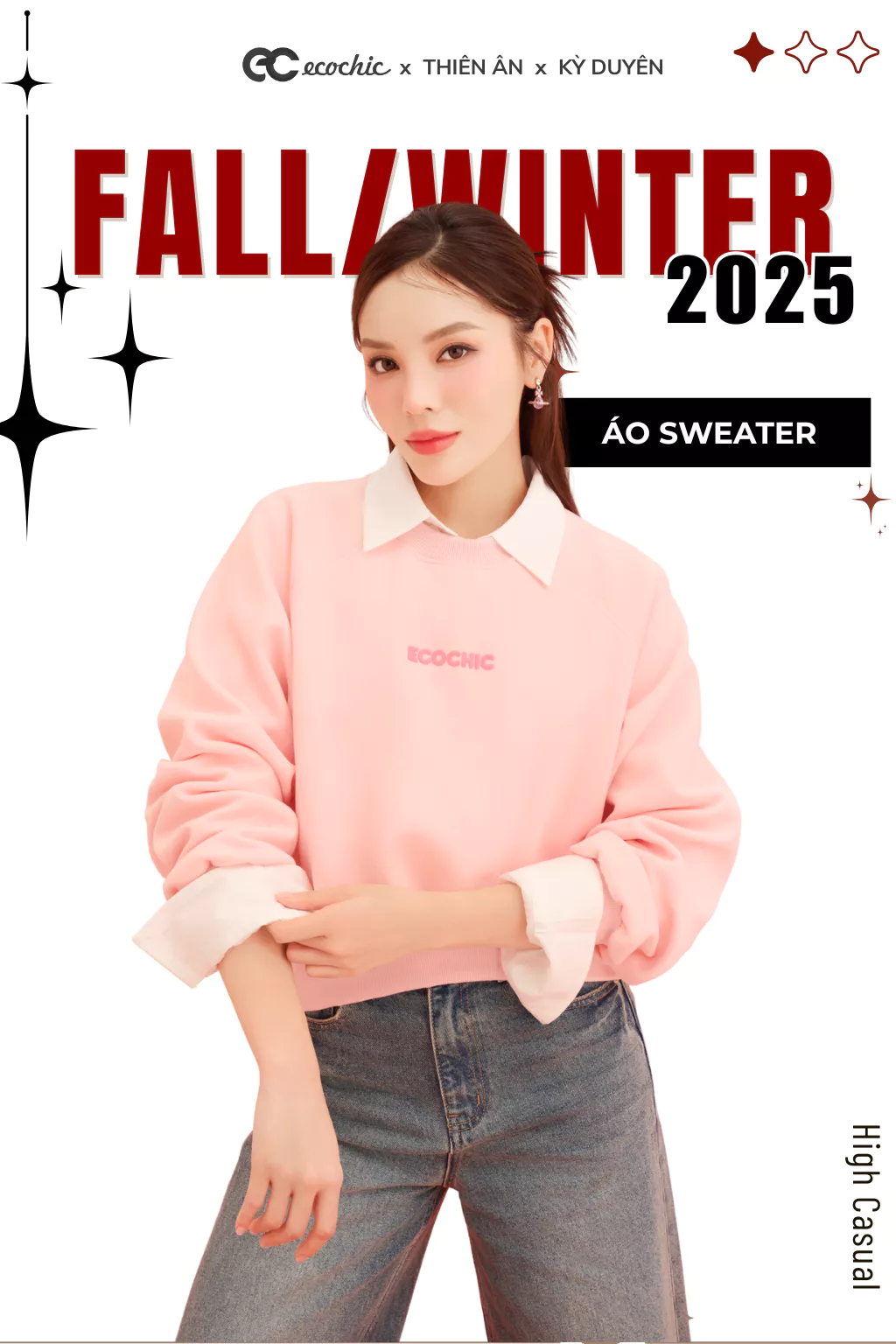 Áo Sweater ECOCHIC ARCTIC BLOOM Basic Cổ Tròn Logo Ngực Chất Liệu Nỉ Hai Da Cao Cấp Chính Hãng B192