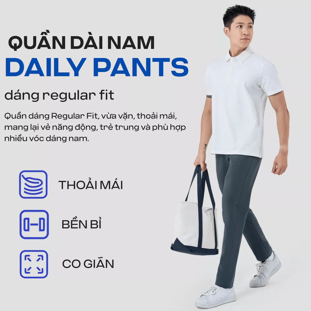 Quần dài nam Daily Pants sợi Sorona, nhuộm Cleandye siêu nhẹ chống nhăn chống tia UV - Coolmate