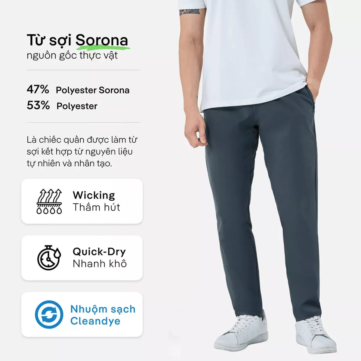 Quần dài nam Daily Pants sợi Sorona, nhuộm Cleandye siêu nhẹ chống nhăn chống tia UV - Coolmate