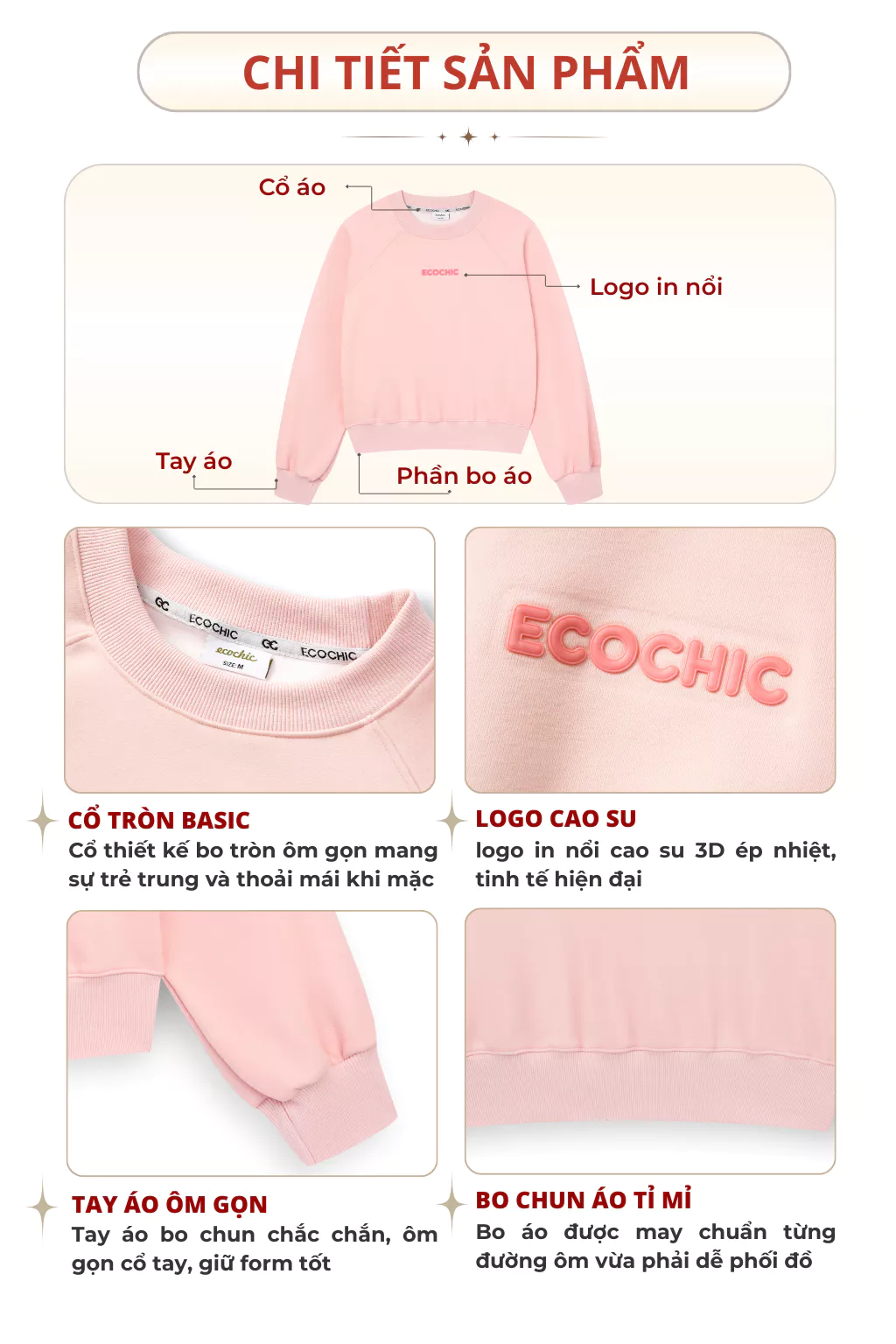 Áo Sweater ECOCHIC ARCTIC BLOOM Basic Cổ Tròn Logo Ngực Chất Liệu Nỉ Hai Da Cao Cấp Chính Hãng B192
