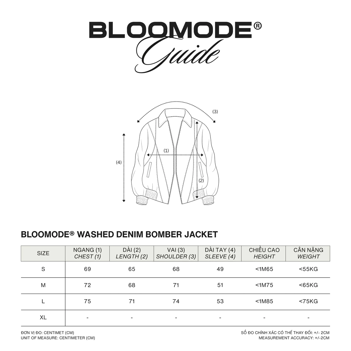 BLOOMODE® WASHED DENIM BOMBER JACKET