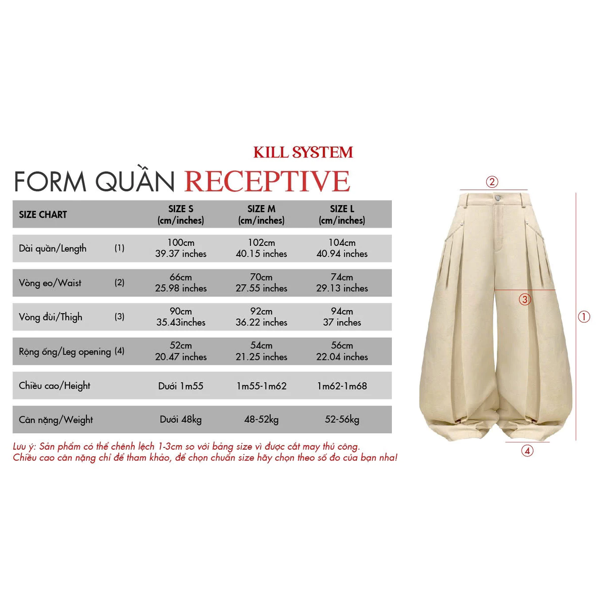 [LINK MỚI] Quần kaki dài ống rộng dáng cong RECEPTIVE - KILL SYSTEM