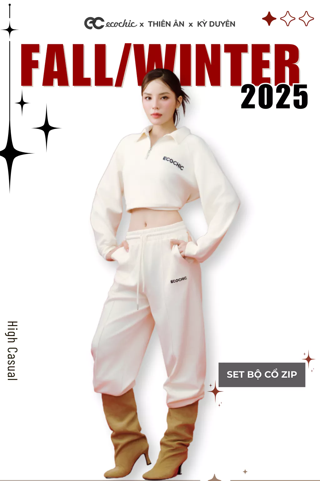 [LINK SALE]Set Bộ Dài ECOCHIC B191 Áo Crop Halfzip Quần Suông Dây Rút Cạp Cao Chất Liệu Vải Sợi Xaomi Cao Cấp Chính Hãng