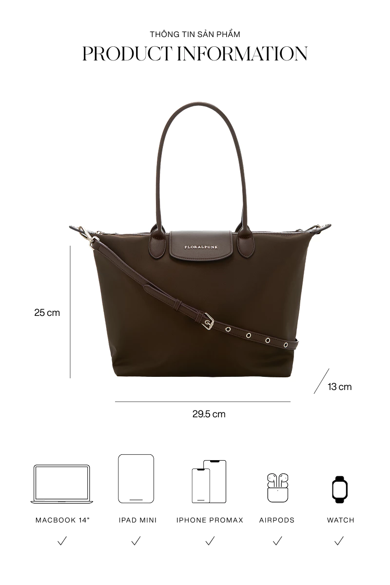 Túi xách Floralpunk City Tote Bag - Brown - Chất liệu Nylon cao cấp không thấm nước - Đeo vai / xách tay