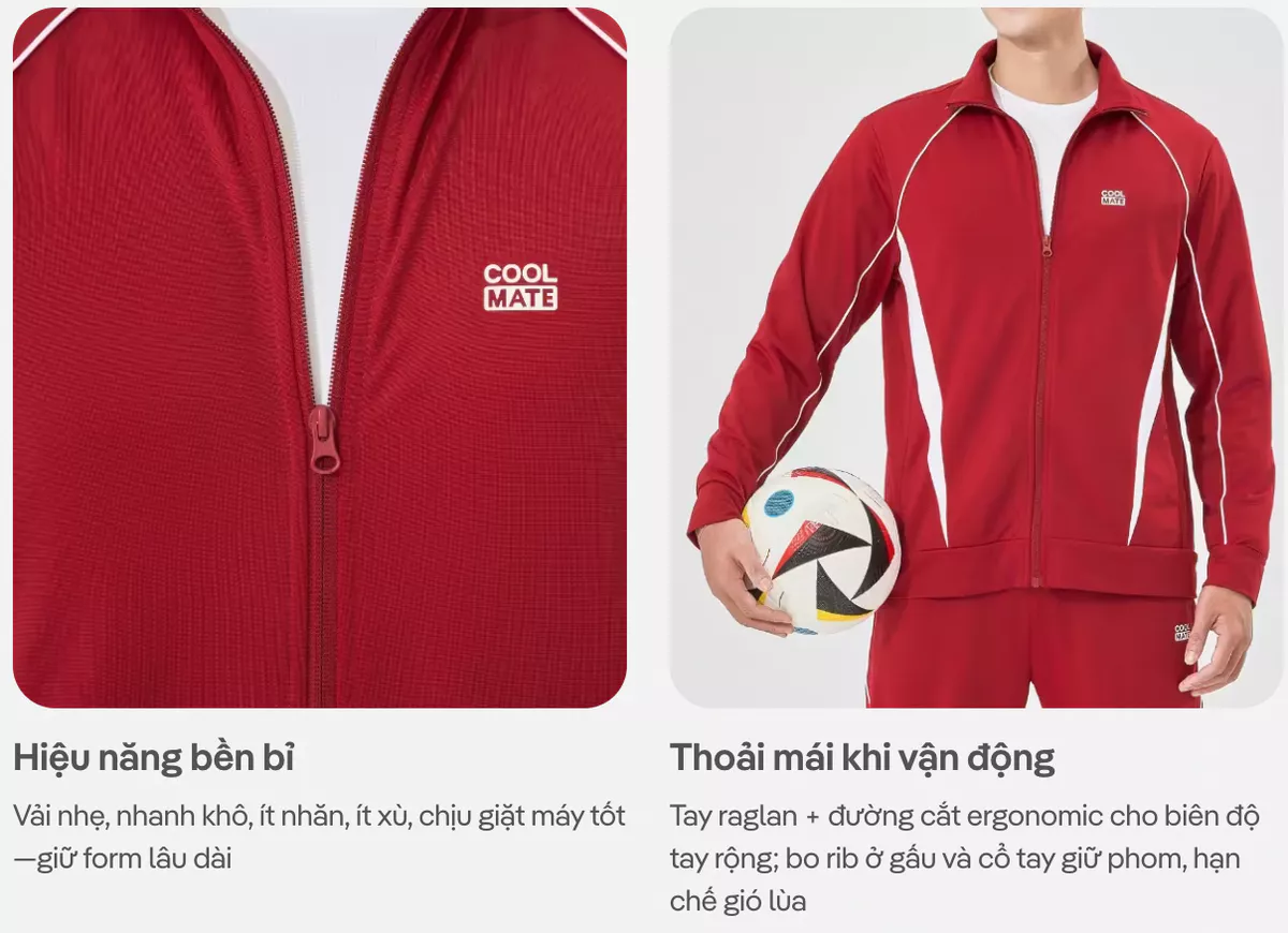 [MUA 2 GIẢM 40%]Áo khoác thể thao Teamwear lightweight Flexline active, áo khoác màu đỏ Việt Nam Coolmate