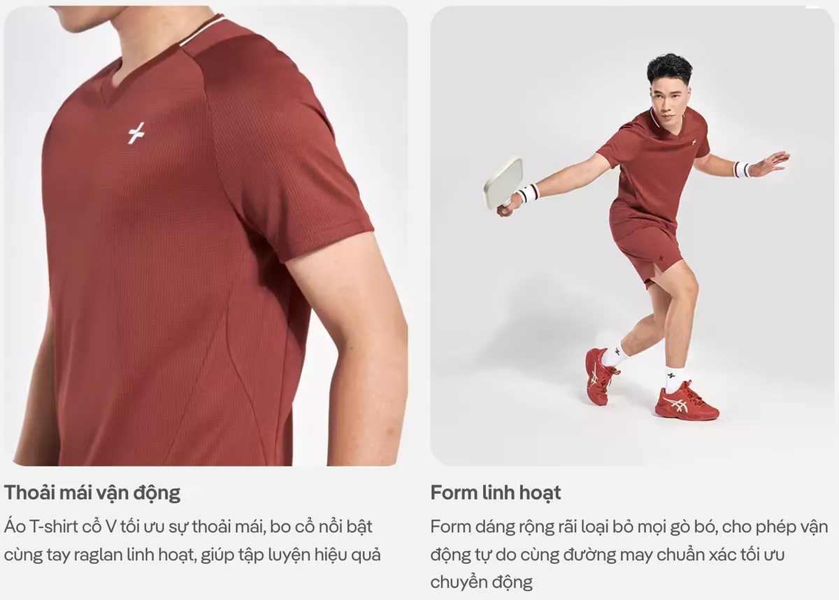 Set đồ bộ thể thao nam Pickleball Áo thun cổ V và Quần short Essentials Nhanh khô Coolmate