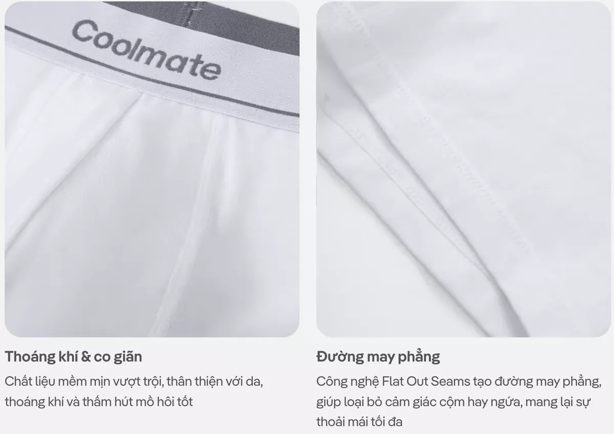 [MUA 3 TẶNG 1 QUẦN LÓT BẤT KÌ]Combo 3 Quần Lót Trunk Cotton Stretch vải mềm mịn, thoáng khi cạp dệt logo Coolmate