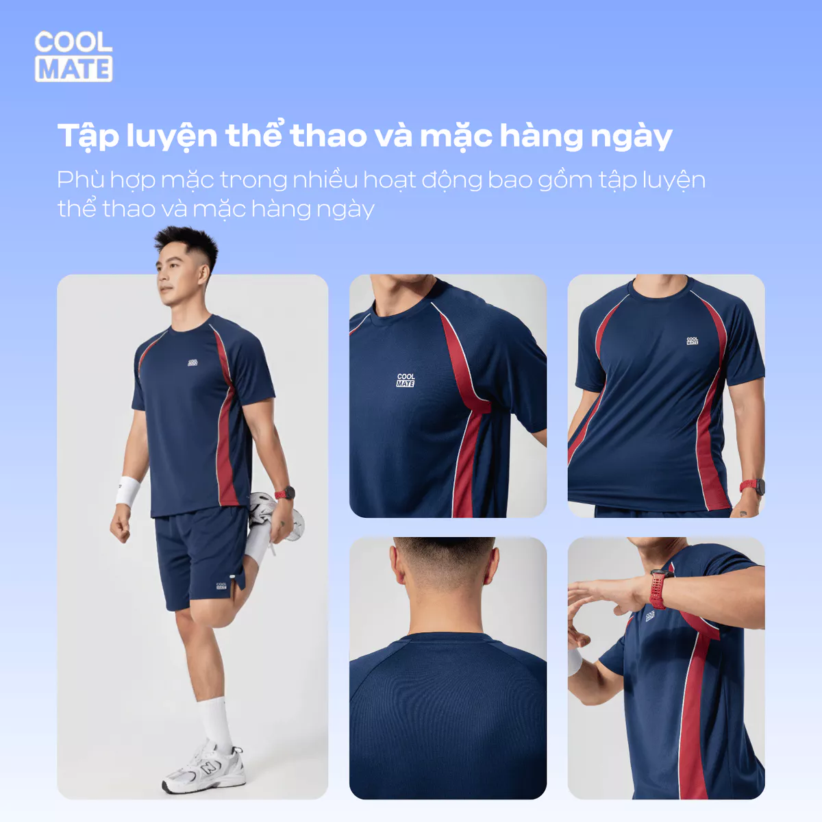 Set thể thao Pickleball Áo thun Teamwear Flexline Active +Quần short 5inch Essentials Coolmate