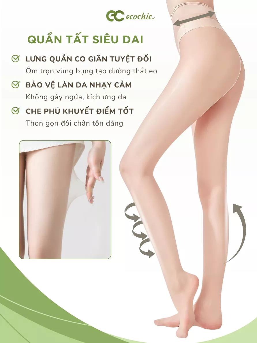 Quần Tất Da Chân ECOCHIC Siêu Mỏng Mịn Che Khuyết Điểm Chống Xước Rách Thon Gọn Chân Ver 2 A686 A685