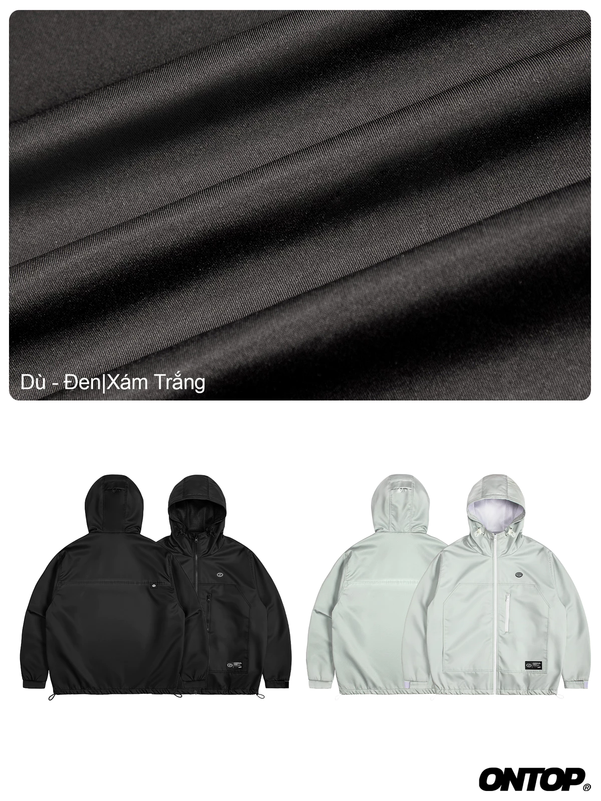 Áo khoác dù có nón nam nữ 2 lớp ONTOP chống nắng có túi trong màu đen, xám Protector Jacket | O-AK4