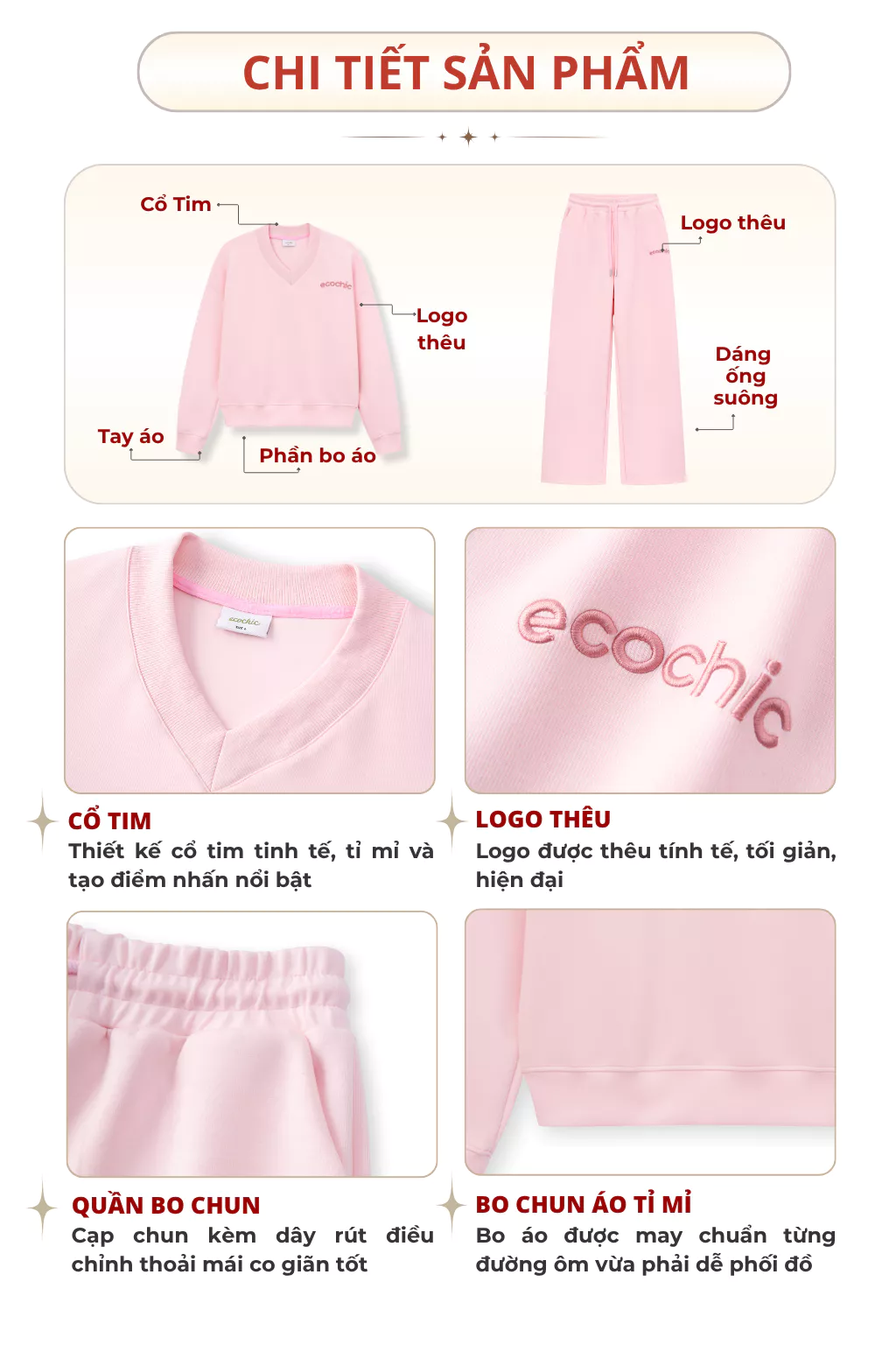 Set Bộ ECOCHIC SILENT LUXE Áo Cổ Tim Basic Quần Suông Cạp Cao Chất Liệu Vải Thun Cosy Sọc Chính Hãng B184