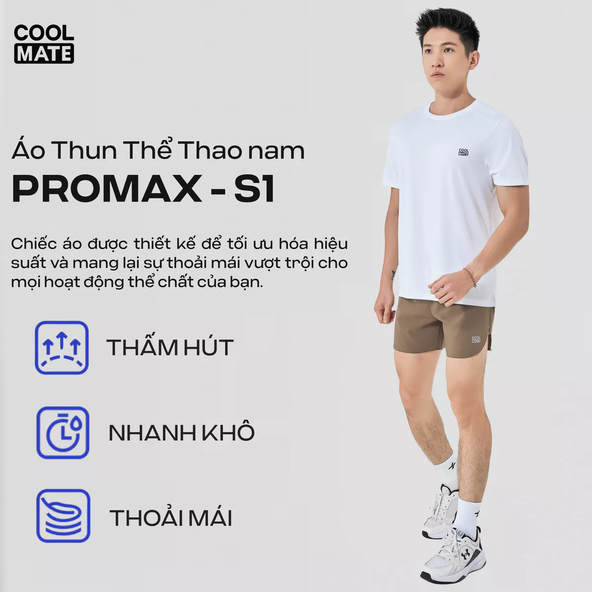 ÁO THUN thể thao nam ProMax S1, áo tập Gym, chạy bộ Pickleball, Tennis thoáng khí, thấm hút Coolmate