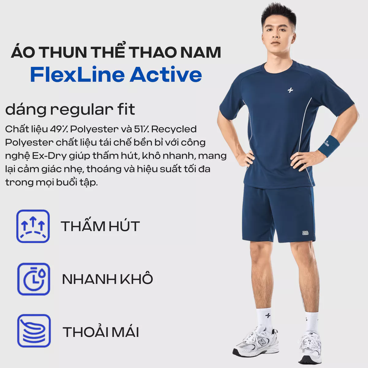 Áo thun Tshirt thể thao nam Pickleball Tennis FlexLine Active thấm hút, thoáng khí, Coolmate