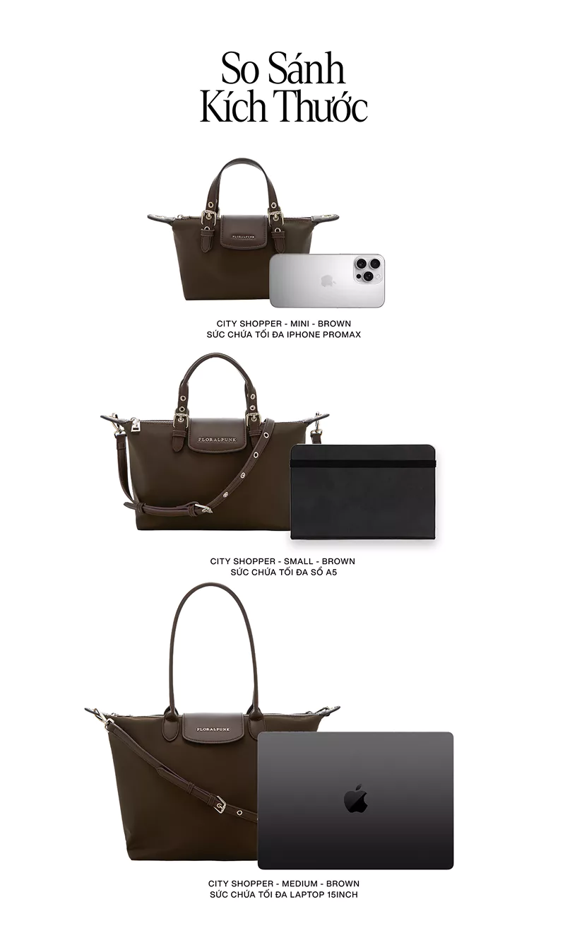 Túi Xách Floralpunk City Shopper Small - Màu Nâu - Chất liệu Nylon cao cấp - Đeo chéo/Xách tay