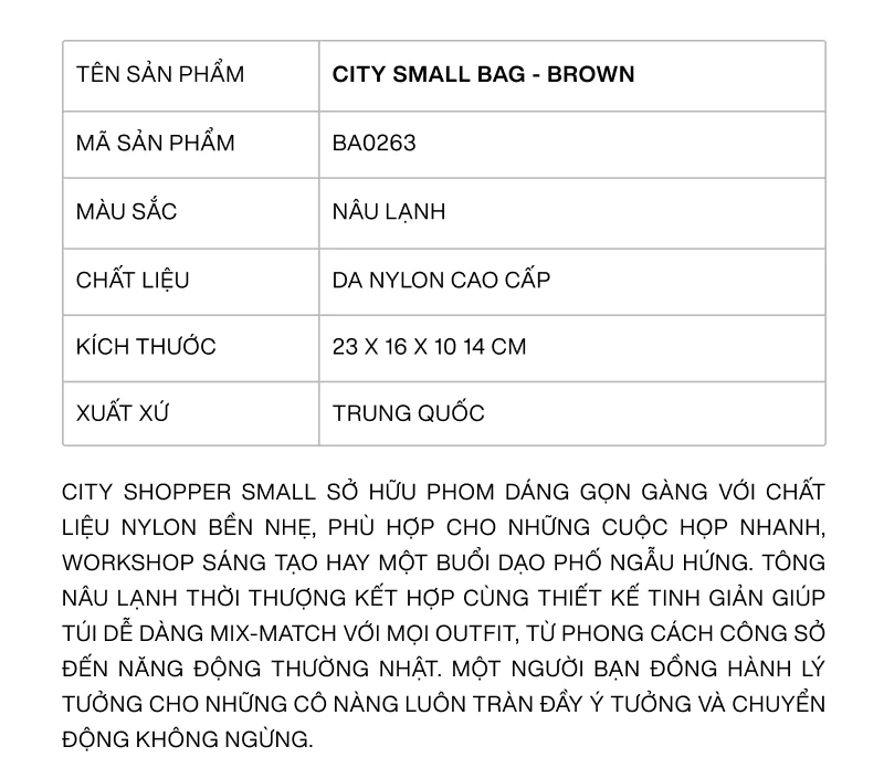 Túi Xách Floralpunk City Shopper Small - Màu Nâu - Chất liệu Nylon cao cấp - Đeo chéo/Xách tay