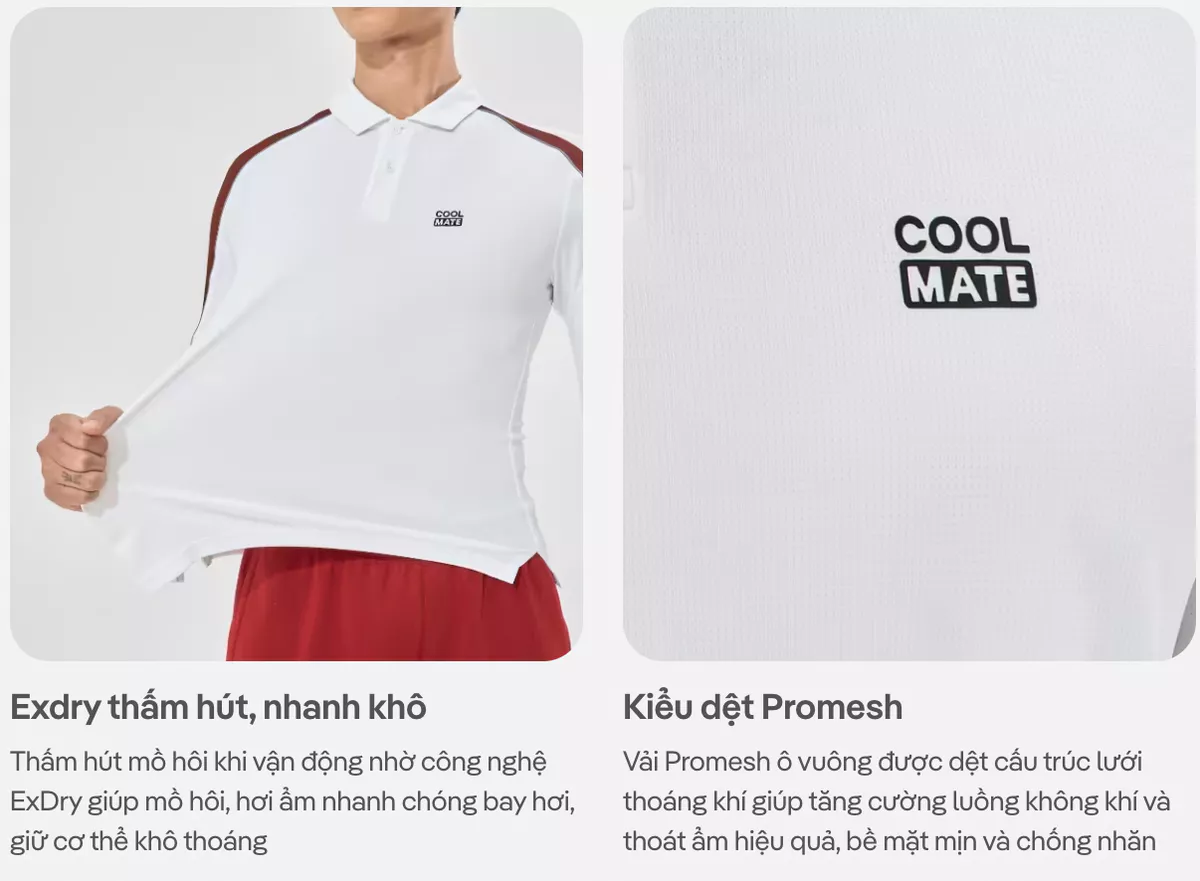 [MUA 2 GIẢM 5%]Áo polo dài tay thể thao Teamwear Pickleball Promax Flexline Active thấm hút, giữ ấm Coolmate