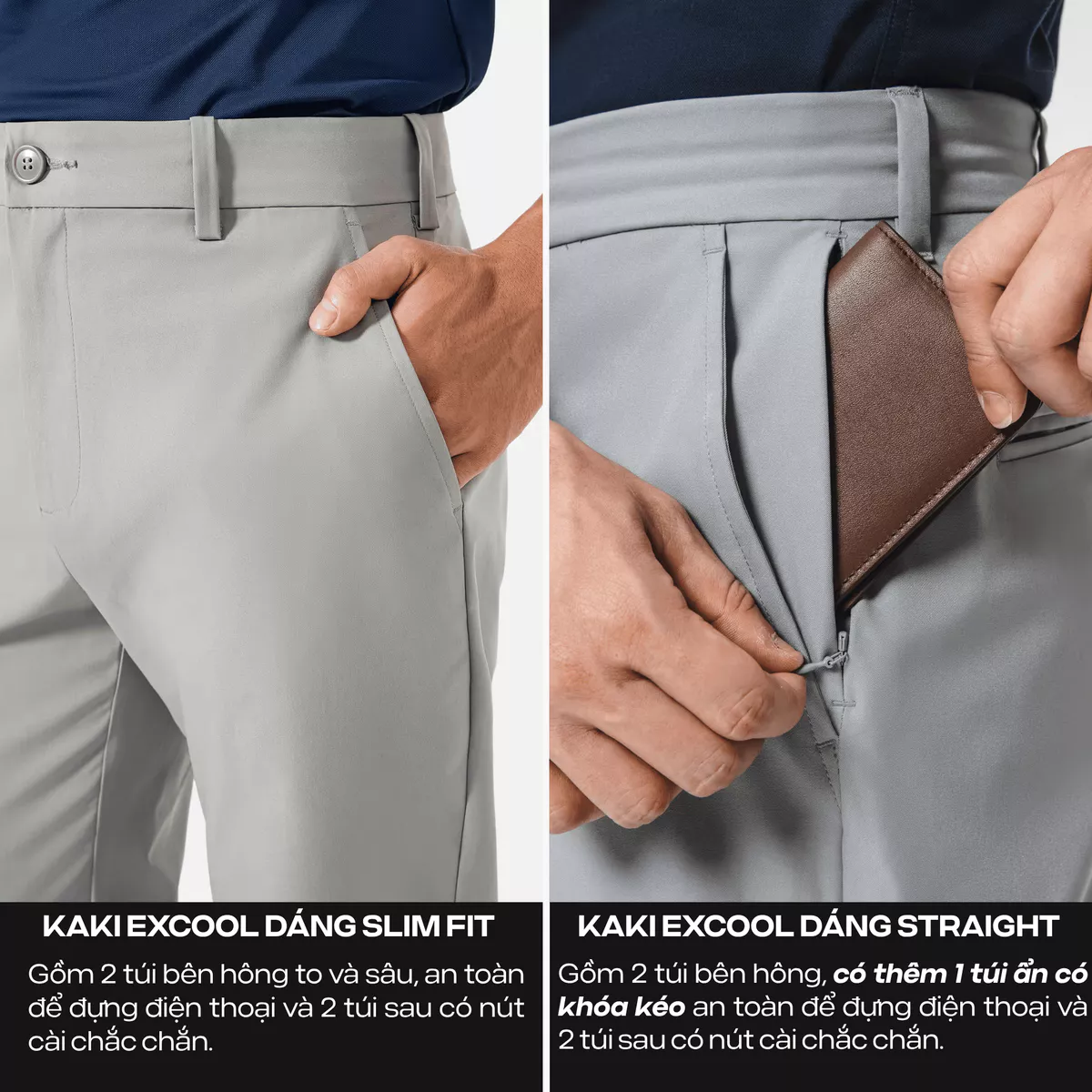 Quần dài nam Kaki Excool co giãn, thấm hút, chống nắng, quần âu chống tia UV Coolmate