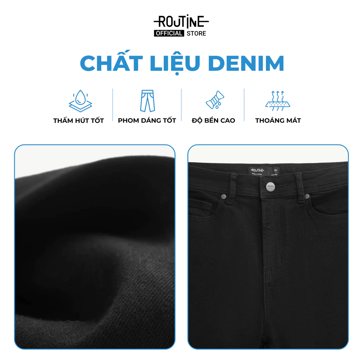 Quần Jeans Nam Đen Trơn Form Slim Cropped - Routine 10S25DPA108C
