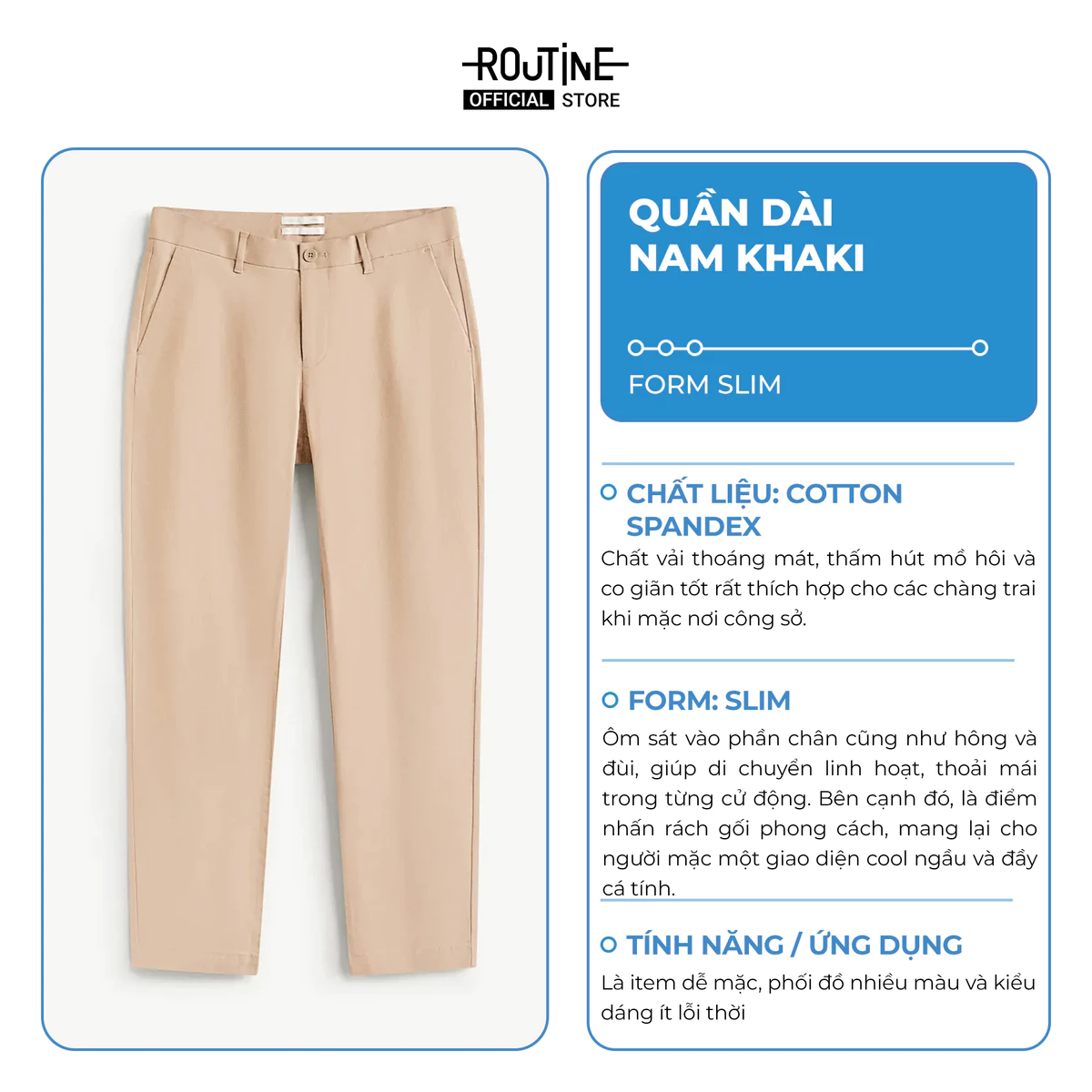[UP TO 15%++] Quần Kaki Dài Nam Cotton Trơn Form Slim - Routine 10S25PCA016