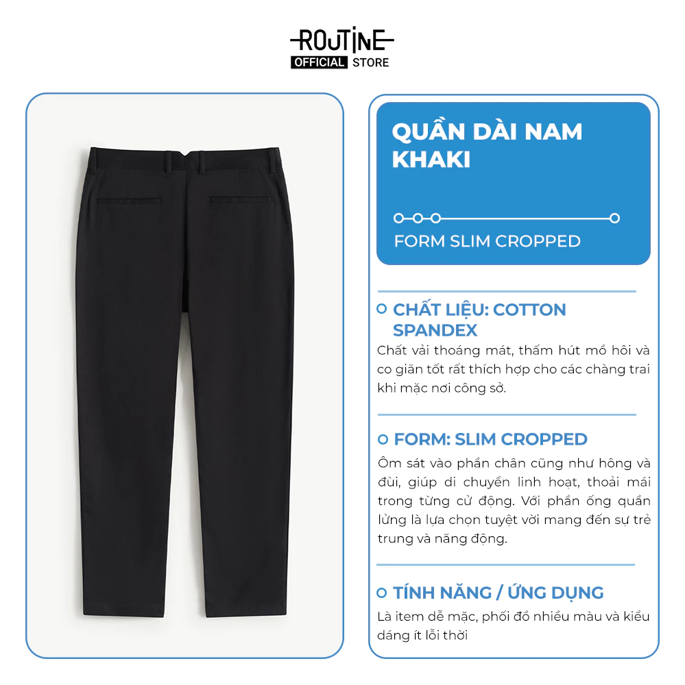 [UP TO 20%++] Quần Kaki Nam Cotton Trơn Form Slim Cropped - Routine 10F25PCA019