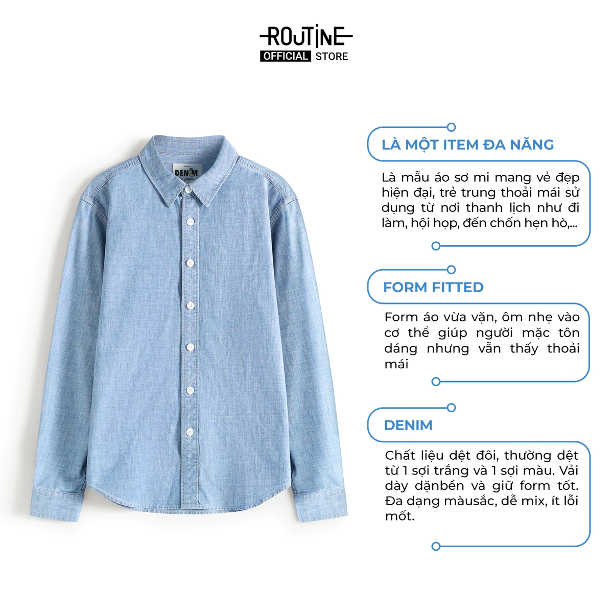 [ĐƠN 699K TẶNG VỚ] Áo Sơ Mi Denim Banana Tay Dài Cổ Bẻ Form Fitted - Routine 10S25DSH012