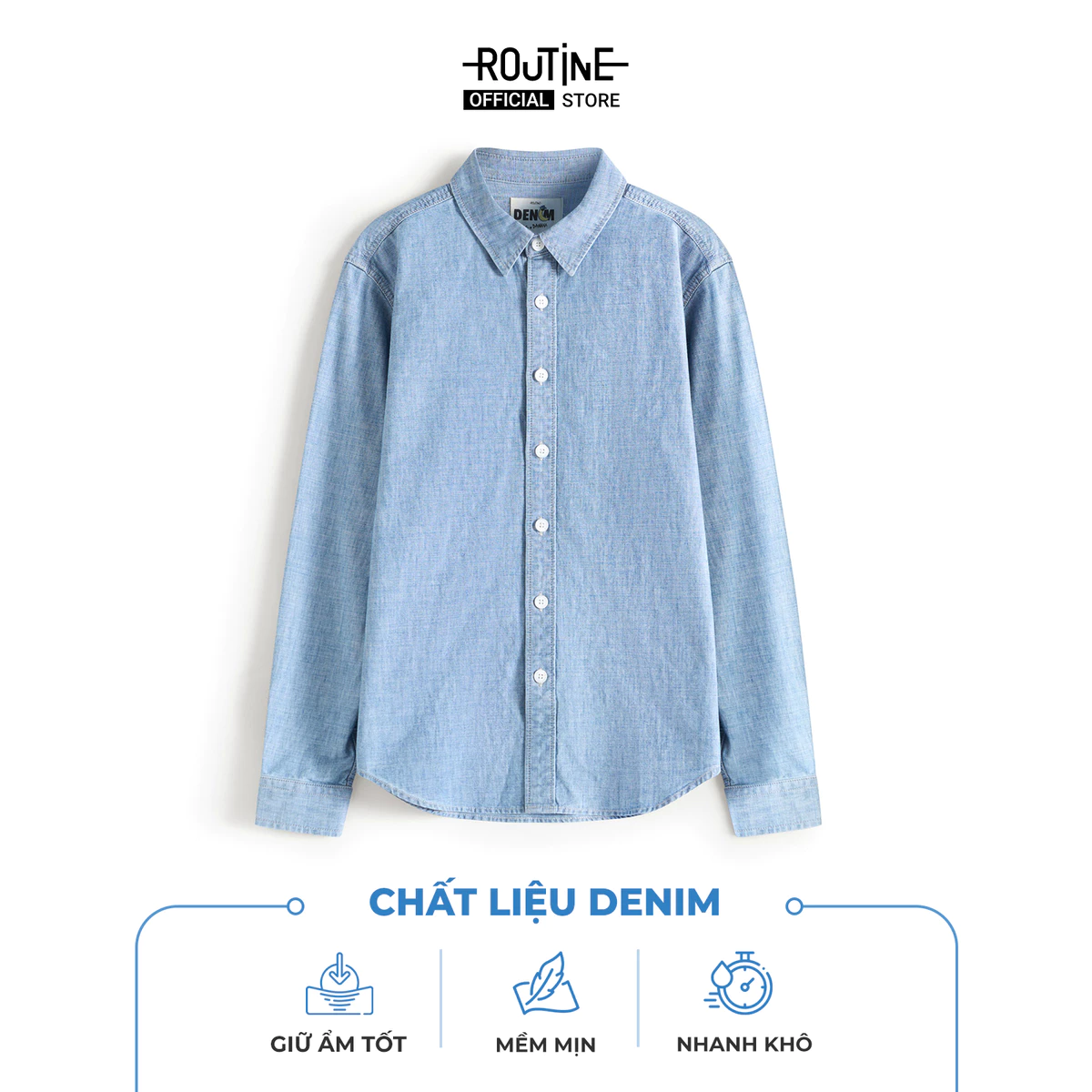 [ĐƠN 699K TẶNG VỚ] Áo Sơ Mi Denim Banana Tay Dài Cổ Bẻ Form Fitted - Routine 10S25DSH012