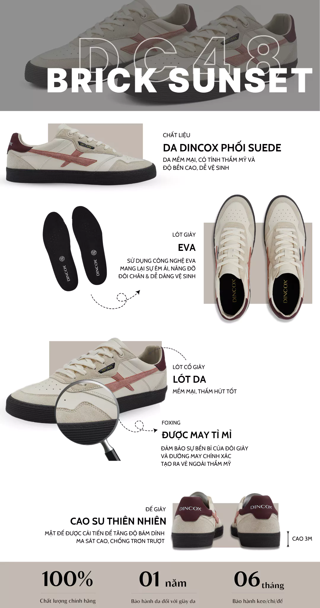 Giày Sneaker Nam Nữ DC48 BRICK SUNSET Dincox Shoes Đế Bằng - Da phối Suede Cao Cấp