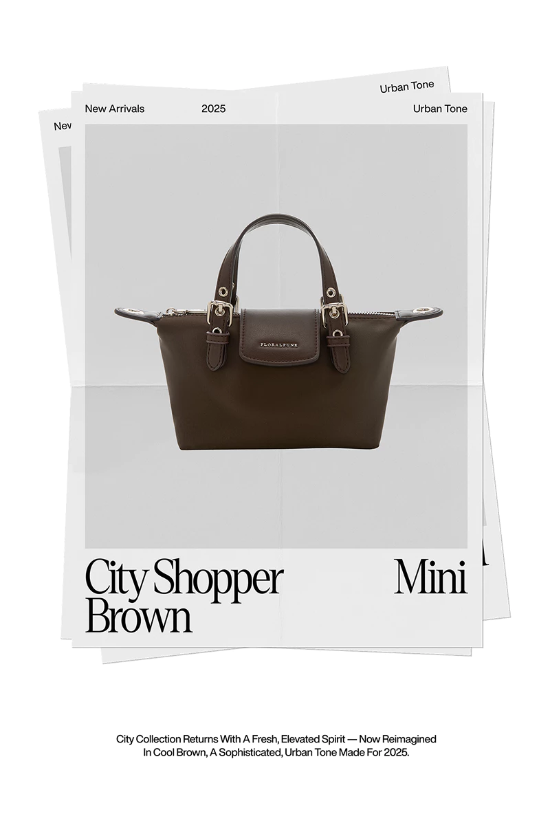 Túi Xách Floralpunk City Shopper Mini - Brown - Nylon Cao Cấp, Quai Da PU - Đeo Chéo/Xách Tay Thời Trang