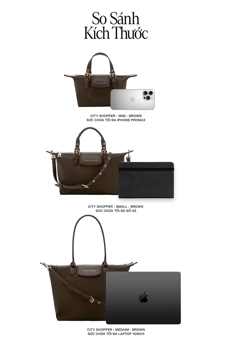 Túi Xách Floralpunk City Shopper Mini - Brown - Nylon Cao Cấp, Quai Da PU - Đeo Chéo/Xách Tay Thời Trang