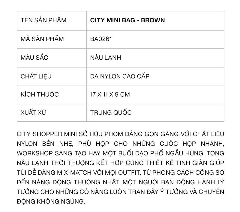 Túi Xách Floralpunk City Shopper Mini - Brown - Nylon Cao Cấp, Quai Da PU - Đeo Chéo/Xách Tay Thời Trang