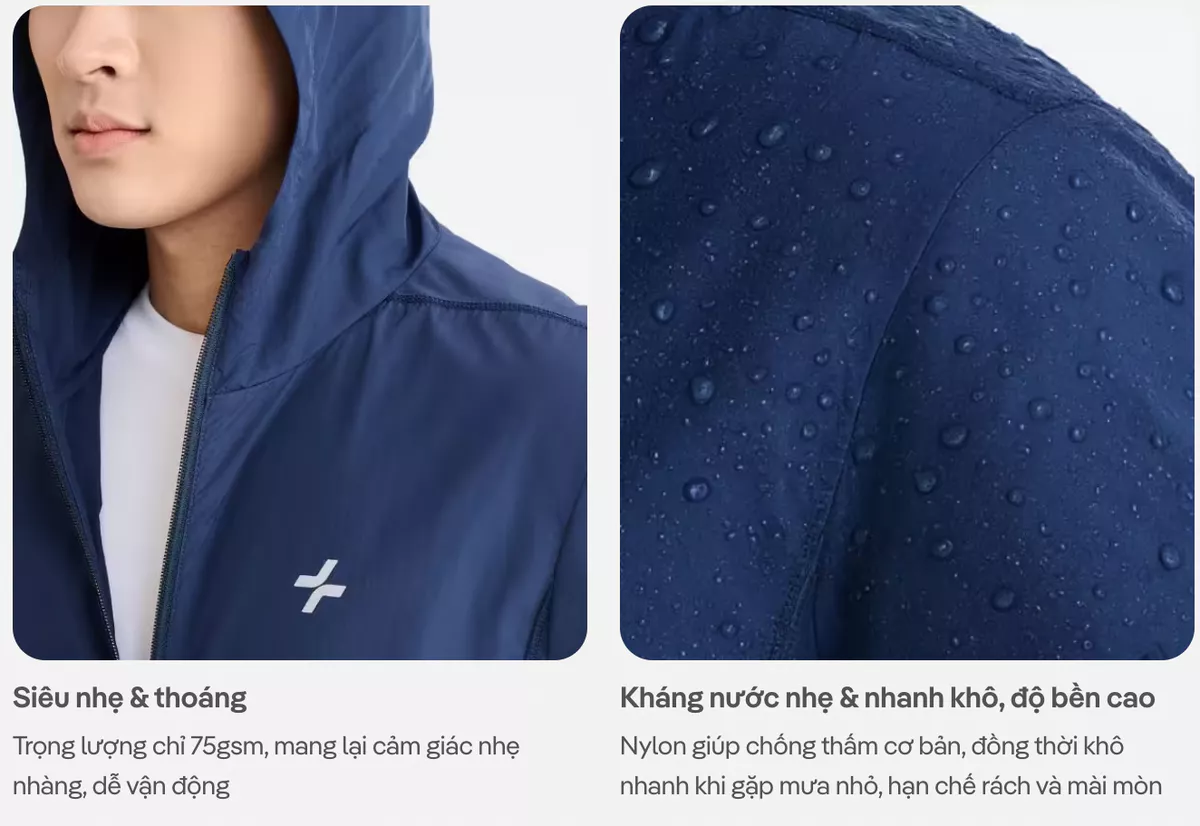 [MUA 2 GIẢM 5%]Áo khoác thể thao nam Track Jacket Windbreaker siêu nhẹ, nhanh khô trượt nước, áo trekking Coolmate