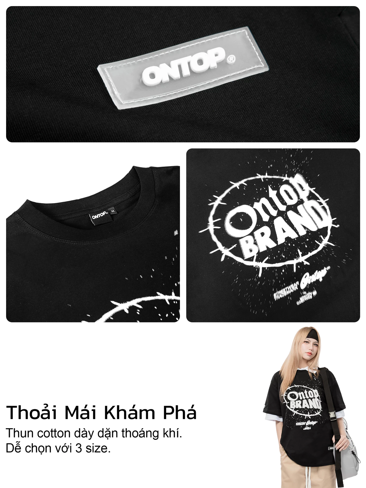 Áo thun đen tay lỡ ONTOP | O22-T5