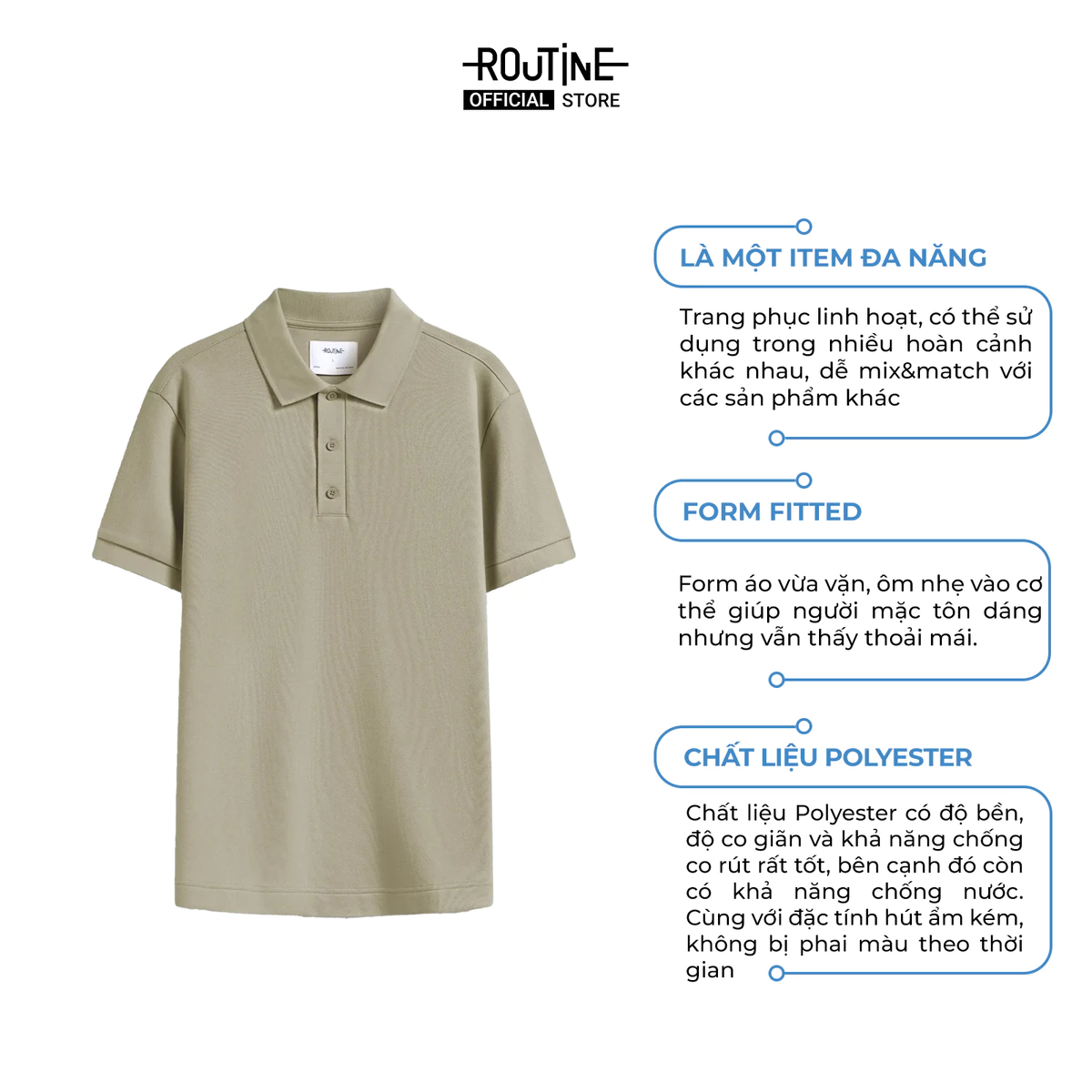 Áo Polo Nam Trơn Tay Ngắn Phối 3 Cúc Form Fitted - Routine 10F24POL014